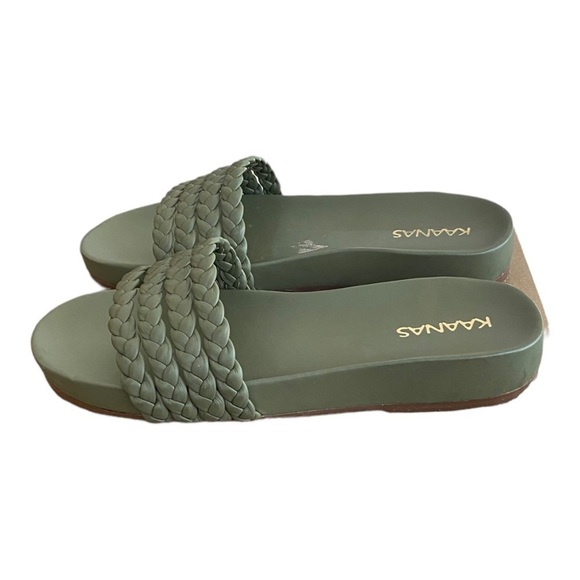 NEW Kaanas Pool Slide Sandal Ares Multi Braid Olive Green Leather Size 7 - Picture 4 of 8